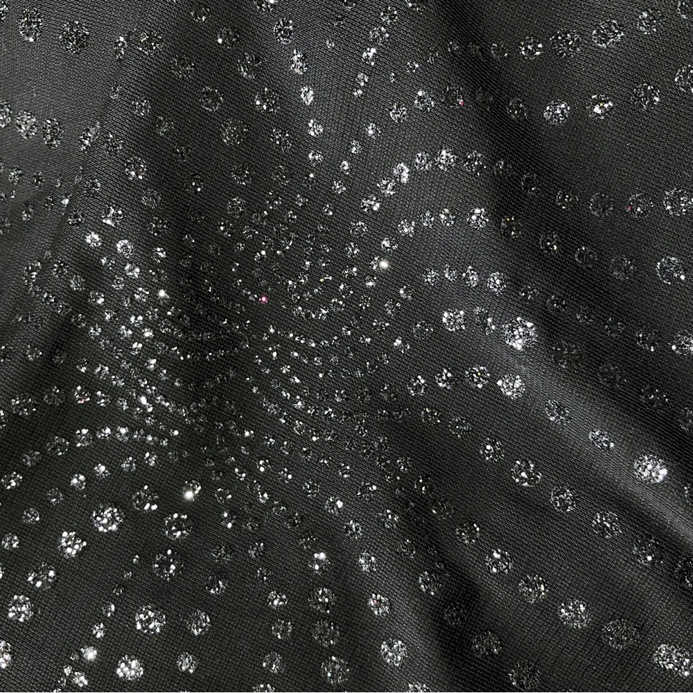90s Vintage Black Whimsigoth Prom Dress. Medium. Empire Waist Polka Dot Glitter - Picture 10 of 12